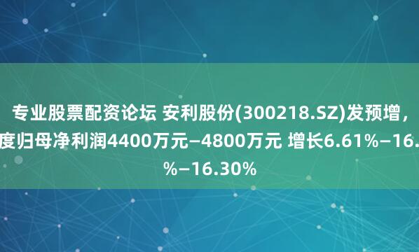 专业股票配资论坛 安利股份(300218.SZ)发预增，一季度归母净利润4400万元—4800万元 增长6.61%—16.30%